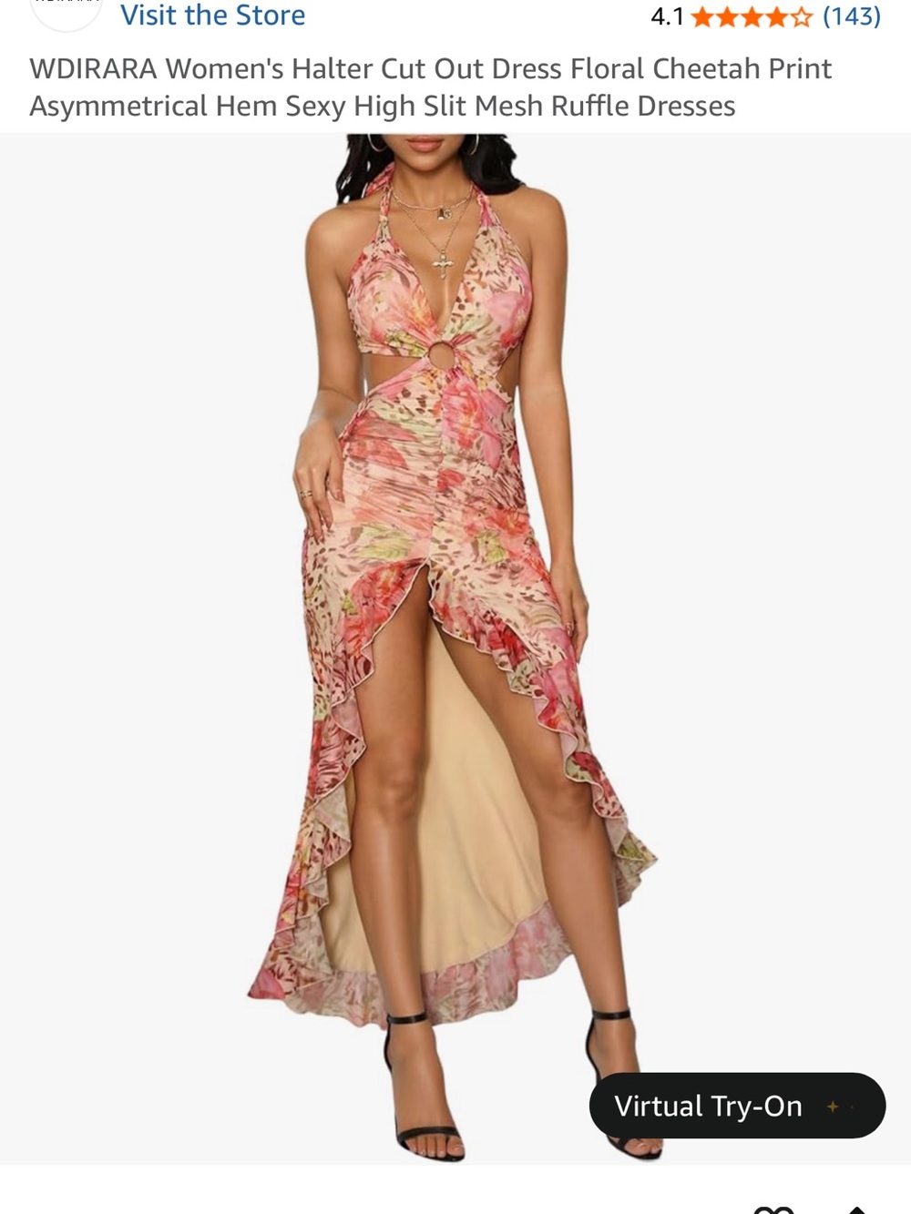 Pink Floral Halter Cut-Out High-Low Dress